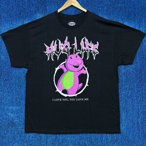 Barney Hug Life Heavy Metal Band Font Spell-out Show Tee 2XL
